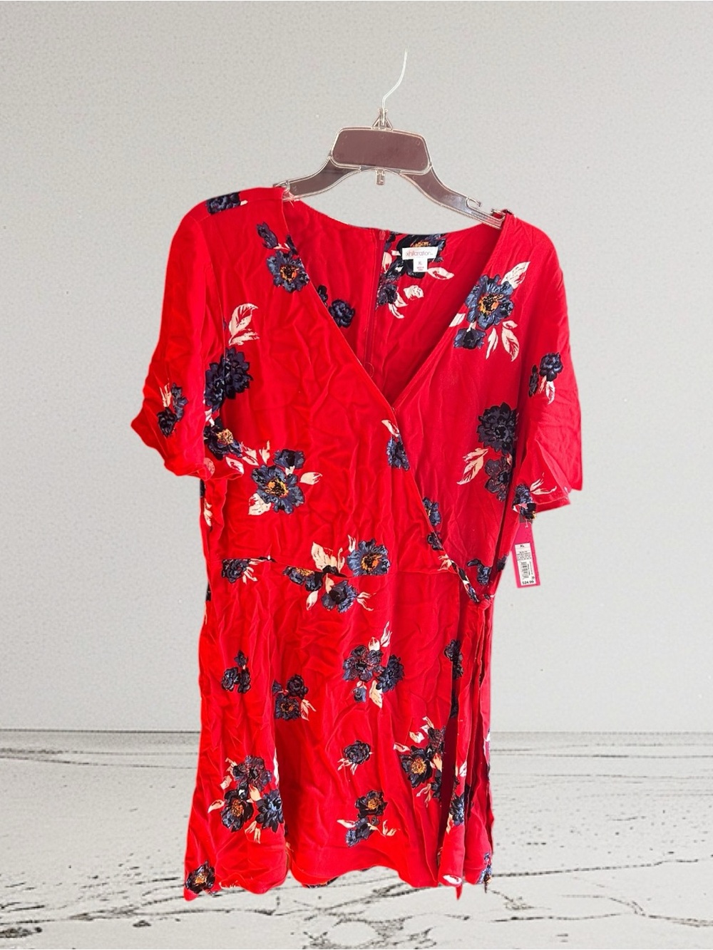 NWT Xhilaration poppy red floral faux wrap dress Size XL